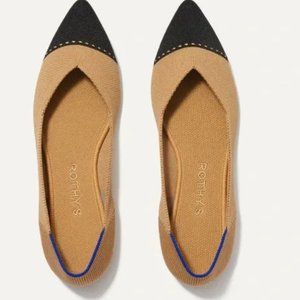 Rothy's Shoes Womens 9M Black/Tan The Point Dune Cap Toe Comfort Flats like new